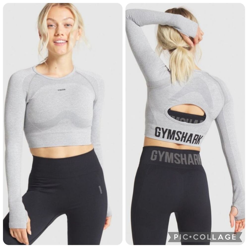 Gymshark Heather Gray Flex Crop Long Sleeve Top Size Small